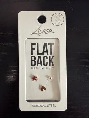 Lovisa Gold Flat-Back Earring Set with Pink Flower, Clear Crystal and Gold Heart
